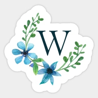 Floral Monogram W Pretty Blue Flowers Sticker